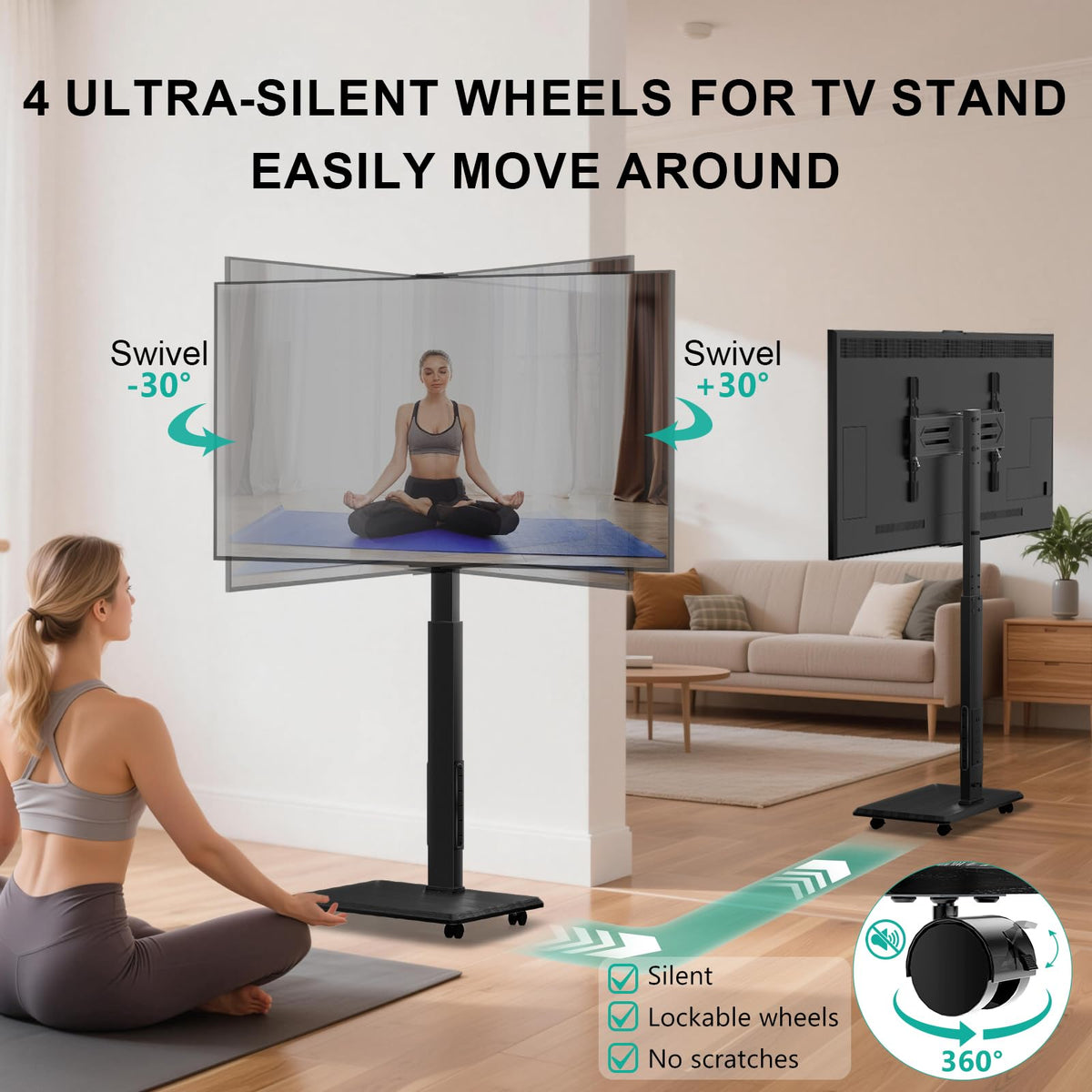 Rolling TV Stand with Power Outlet for 39-75 inch TV, Black H683871