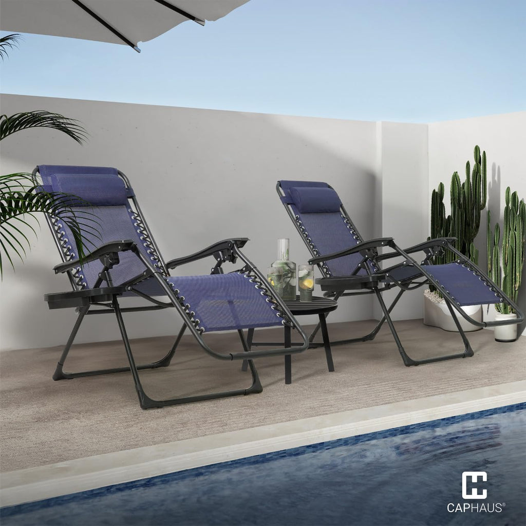 Blue Set of 2 Zero Gravity Chair with Side Tray B6444