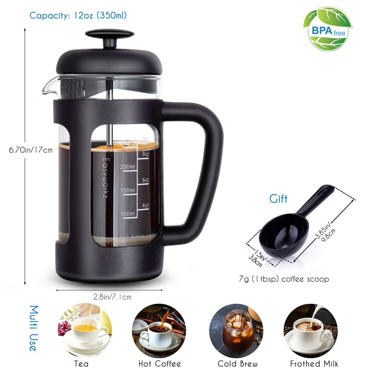 12 oz Stainless Steel French Press and Creamer Set I453966