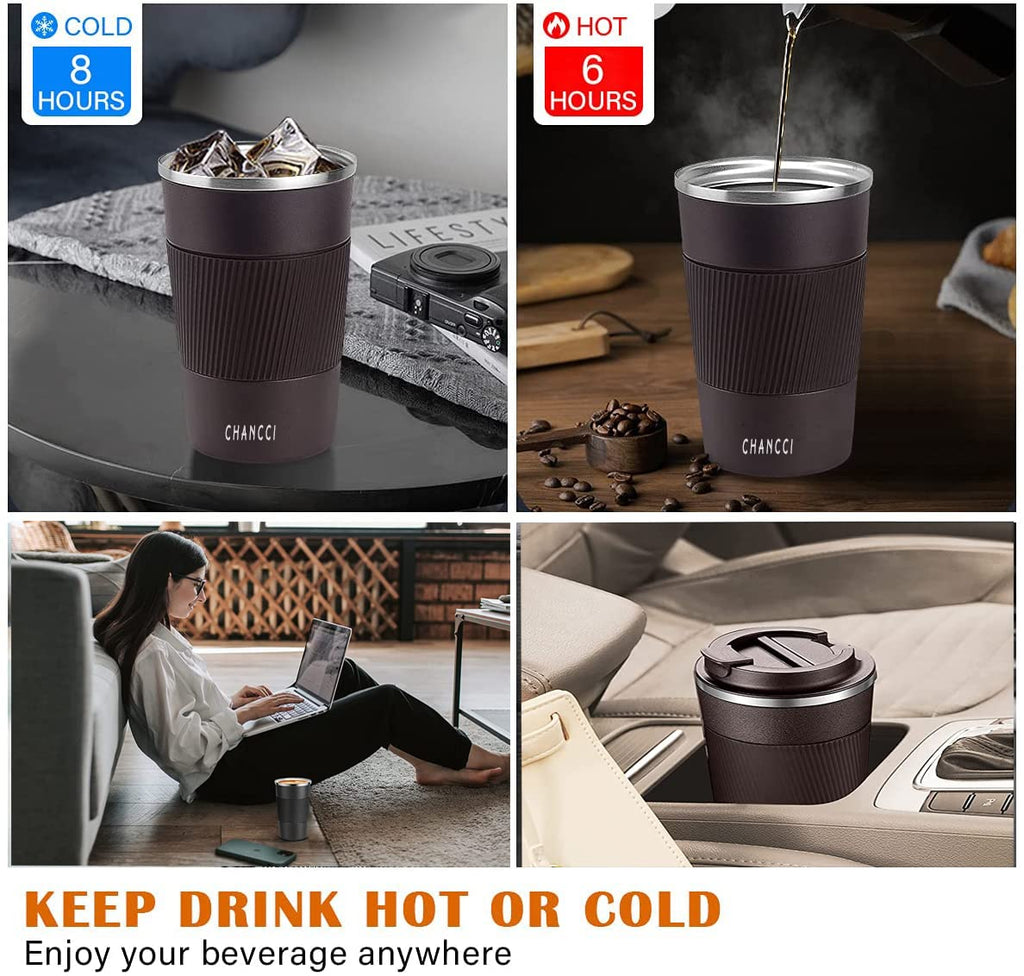 16 oz Insulated Stainless Steel Travel Coffee Mug with Screw Lid Q235