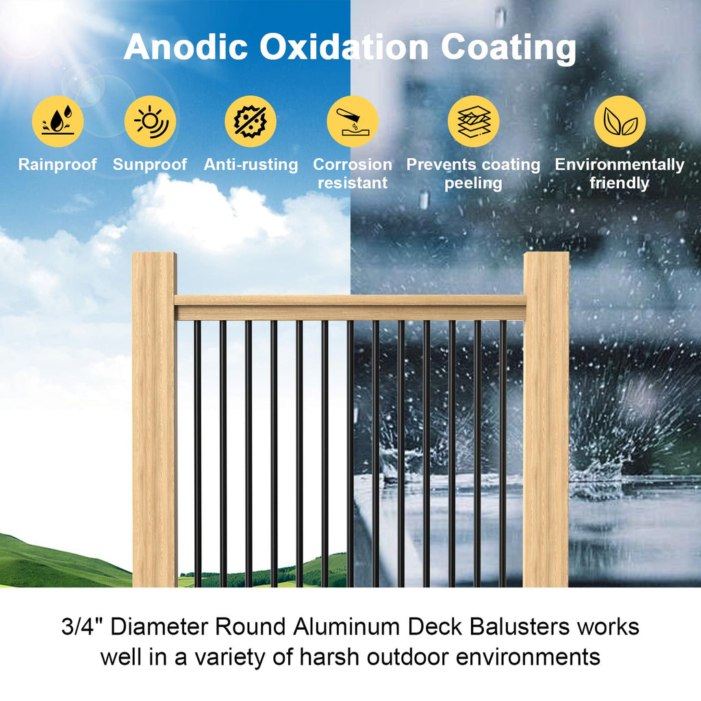 100 Pack 26" Round Black Aluminum Deck Balusters Z15978