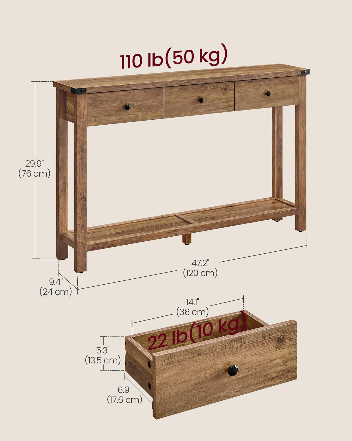 Narrow Console Table with 3 Drawers O293067