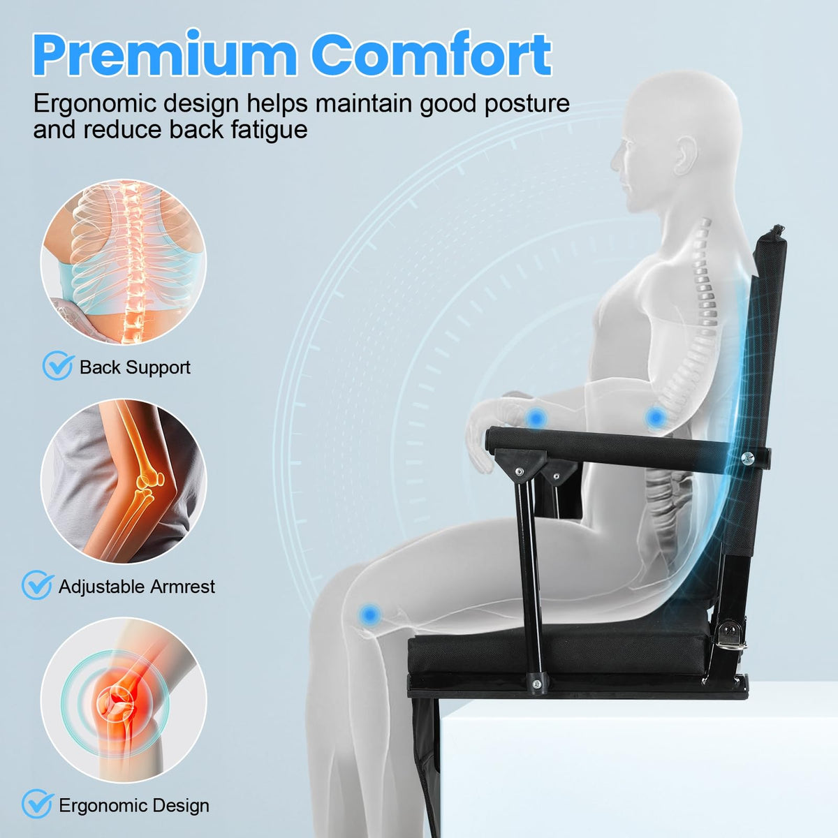 2 Pcs Folding Stadium Seat with Back Support and Cushion X676803