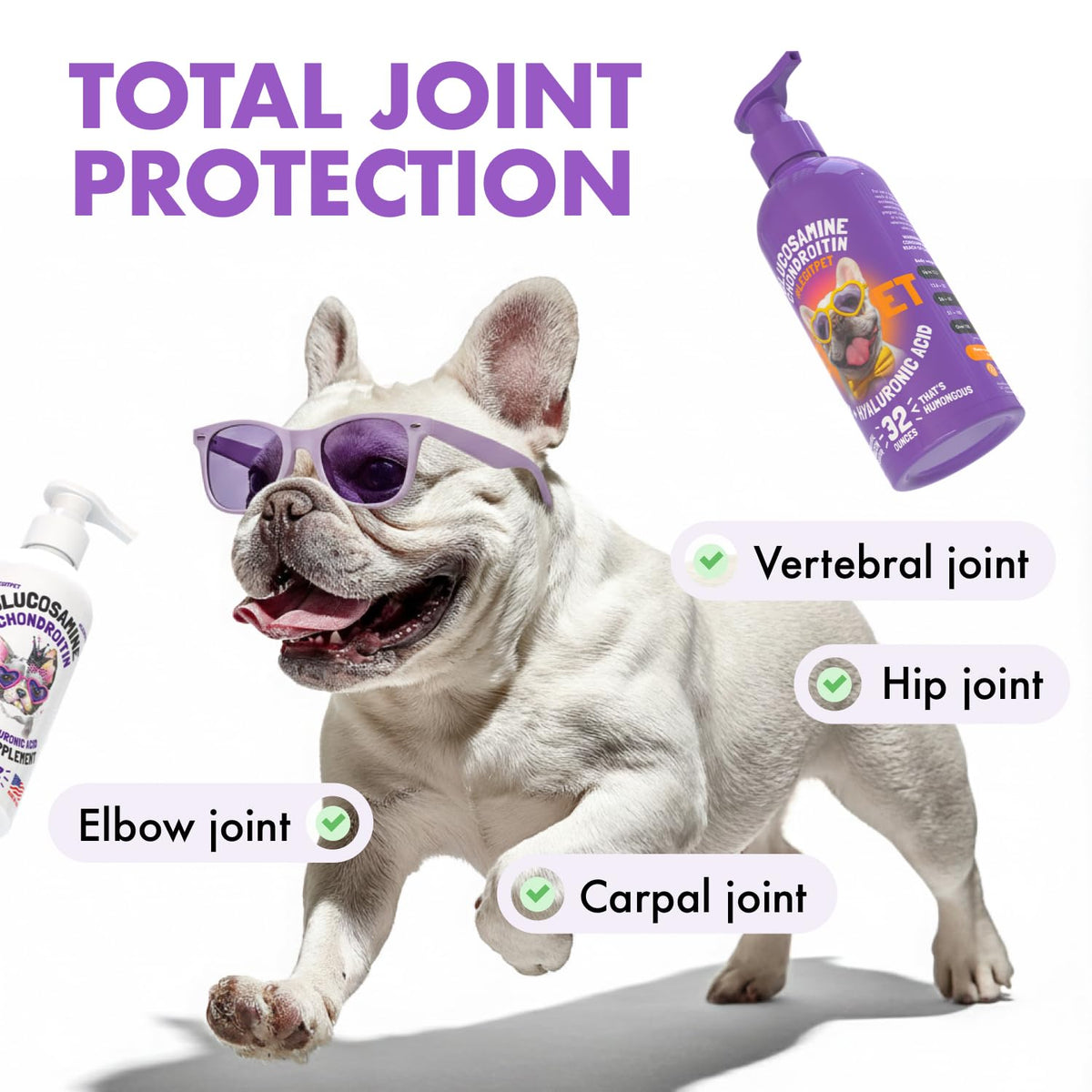 Liquid Glucosamine Chondroitin MSM Hyaluronic Acid Bacon Flavor Dog Supplement 32 oz O378