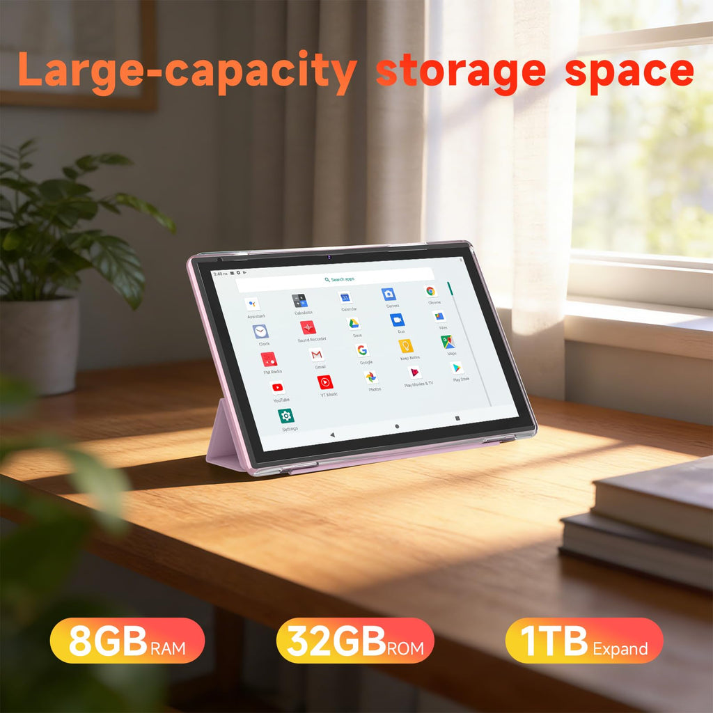 10 Inch Android Tablet, 8GB RAM 32GB Storage, HD IPS Display, 6000mAh Battery, with Case & Stylus Pen L91431