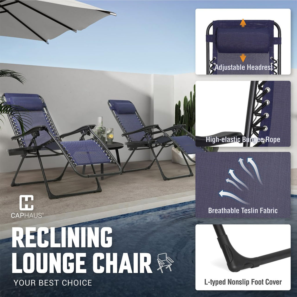 Blue Set of 2 Zero Gravity Chair with Side Tray B6444