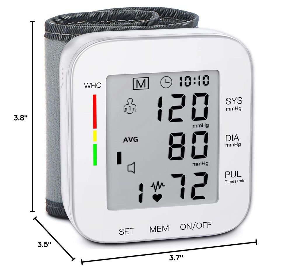 Wrist Blood Pressure Monitor Large LCD Display Adjustable Cuff 99x2 Sets Memory with Carrying Case White Pack of 5 M6580