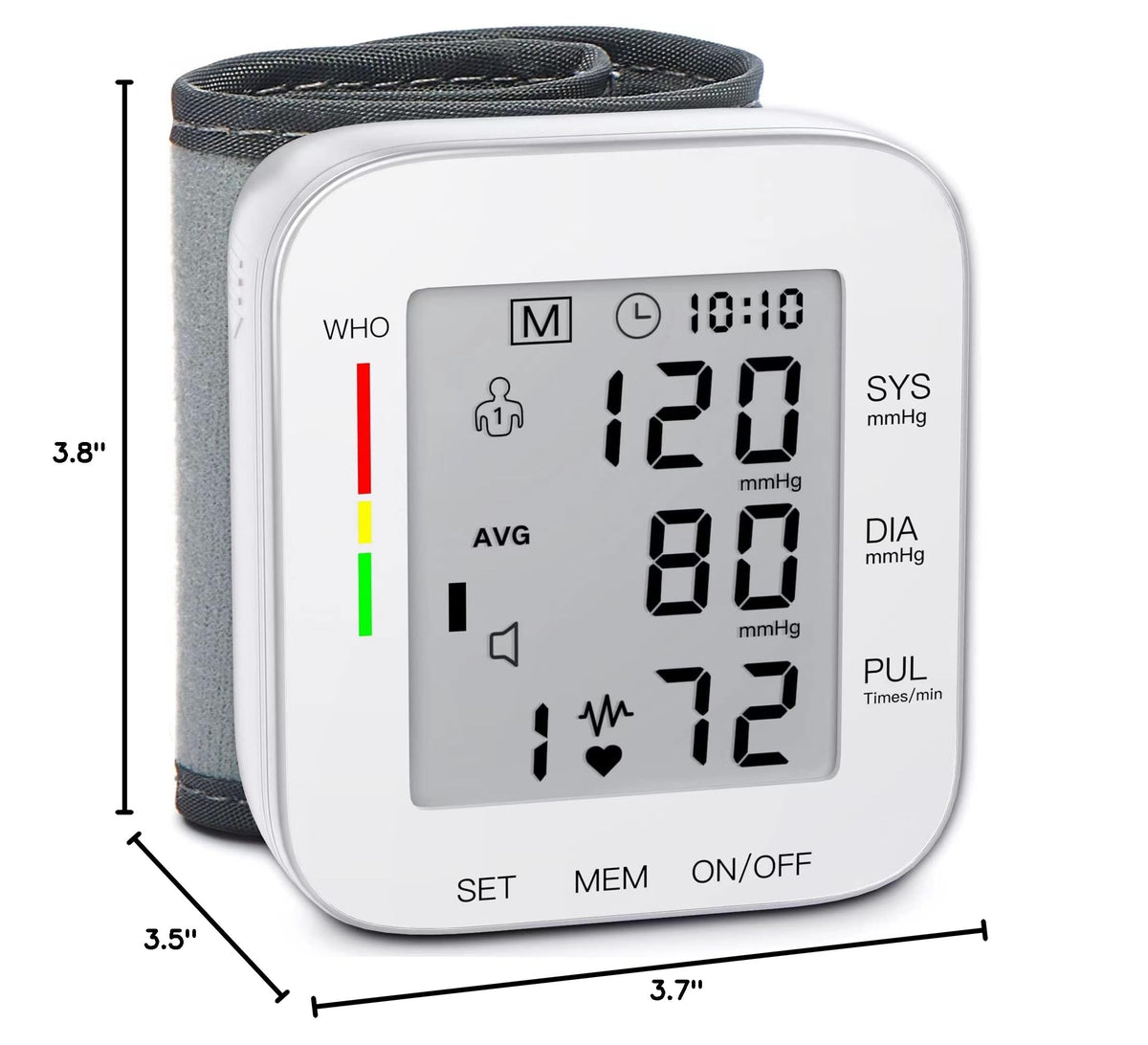 Wrist Blood Pressure Monitor Large LCD Display Adjustable Cuff 99x2 Sets Memory with Carrying Case White Pack of 5 M6580