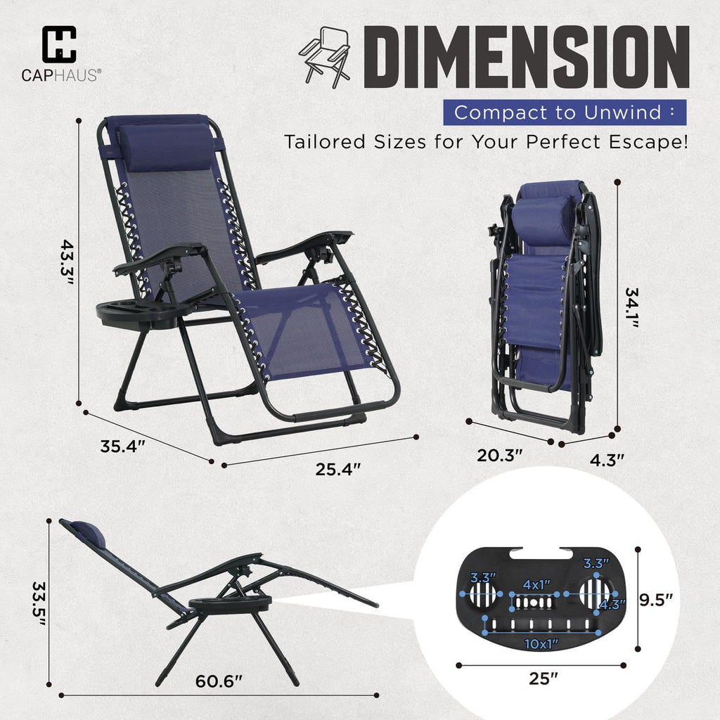 Blue Set of 2 Zero Gravity Chair with Side Tray B6444