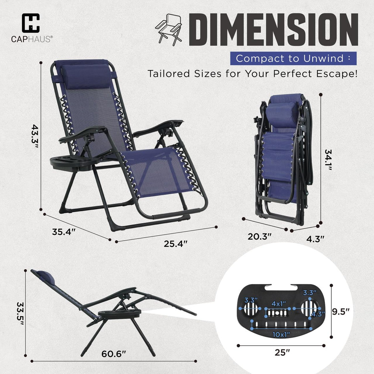 Blue Set of 2 Zero Gravity Chair with Side Tray B6444