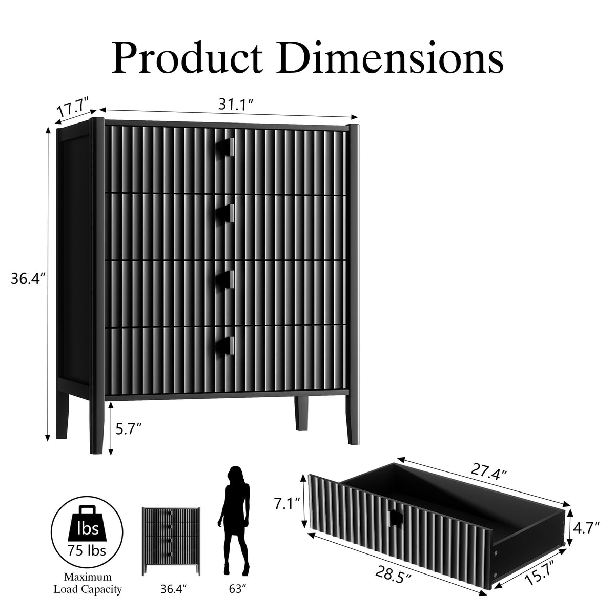 Black 4 Drawer Dresser C717062