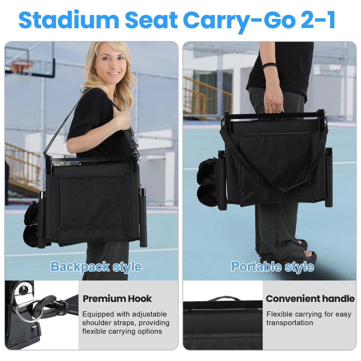 2 Pcs Folding Stadium Seat with Back Support and Cushion X676803