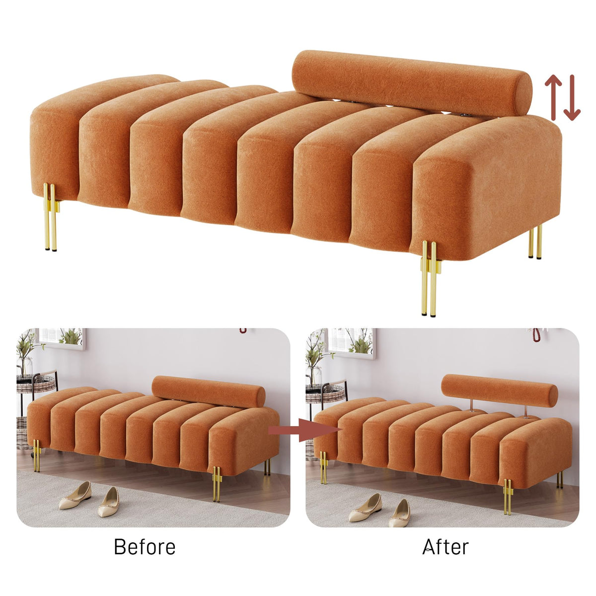 Orange Velvet Ottoman Bench D318648