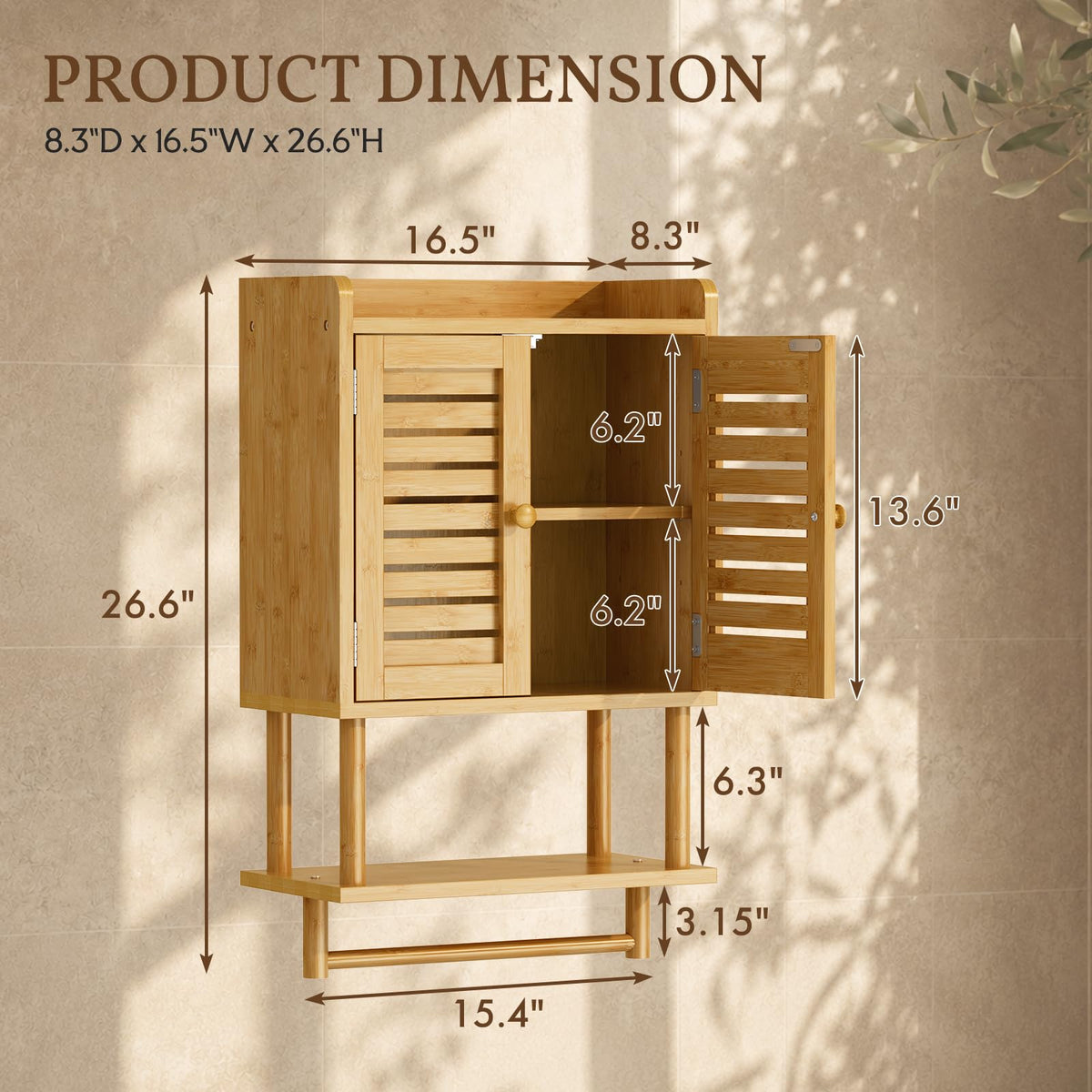 Bamboo Over The Toilet Storage Cabinet with Towel Bar G5967