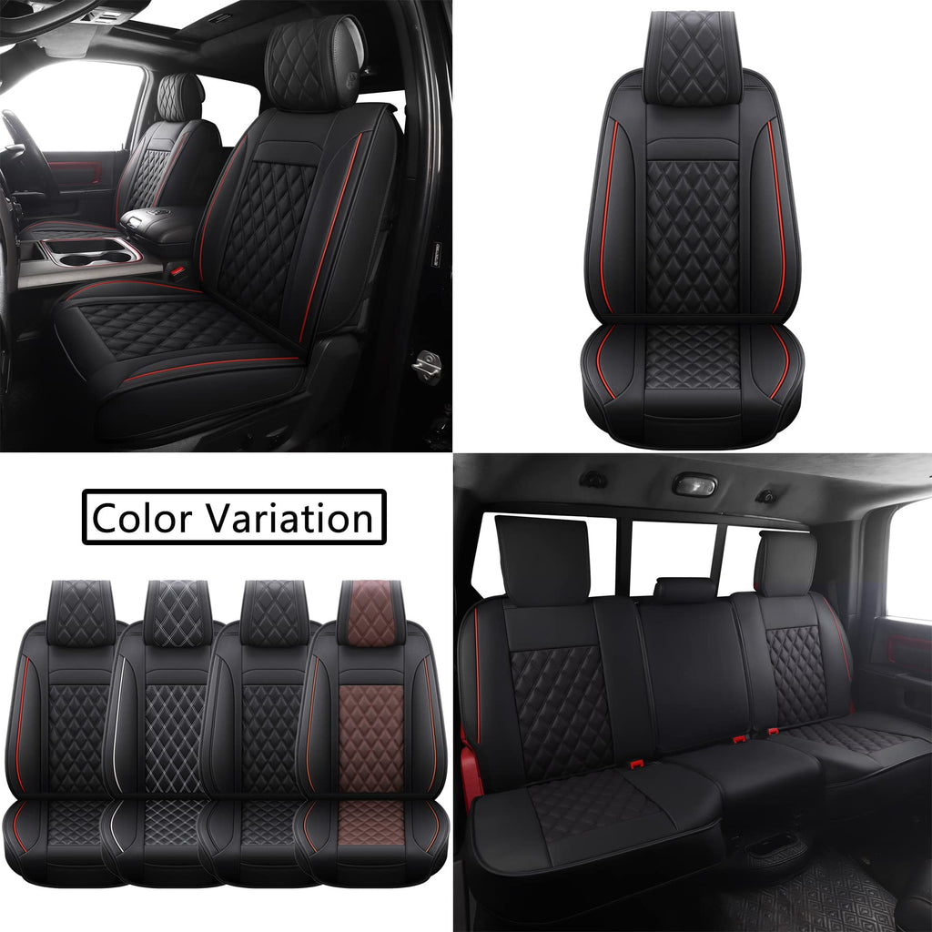 Waterproof Synthetic Leather Car Seat Covers 5PCS Full Set Black Red B2673