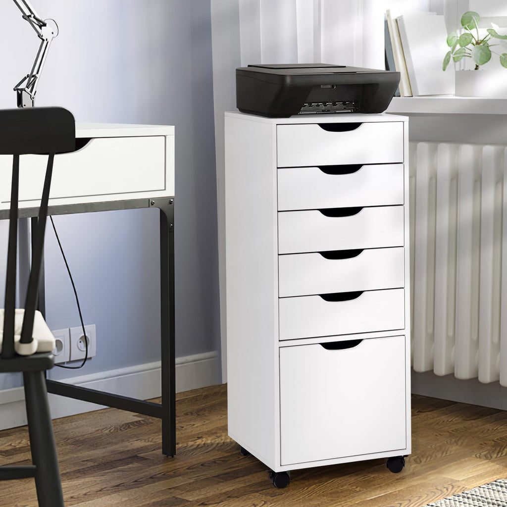 White 5 Drawer Mobile File Cabinet Q308