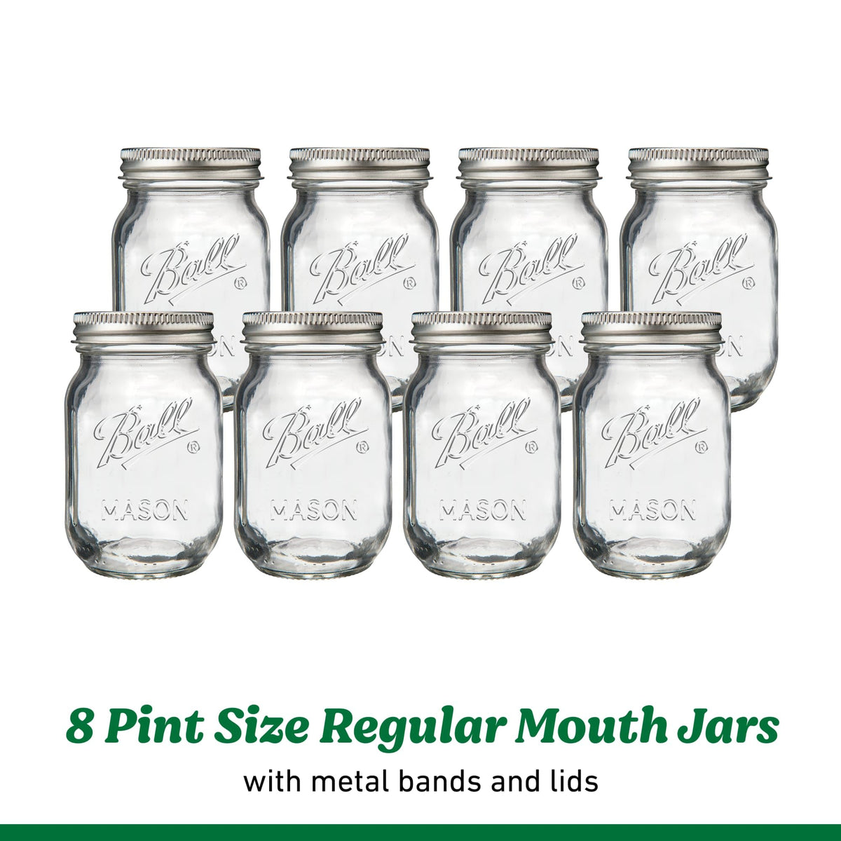 Regular Mouth Pint Glass Mason Jars, 16oz, 8-Count Q5952
