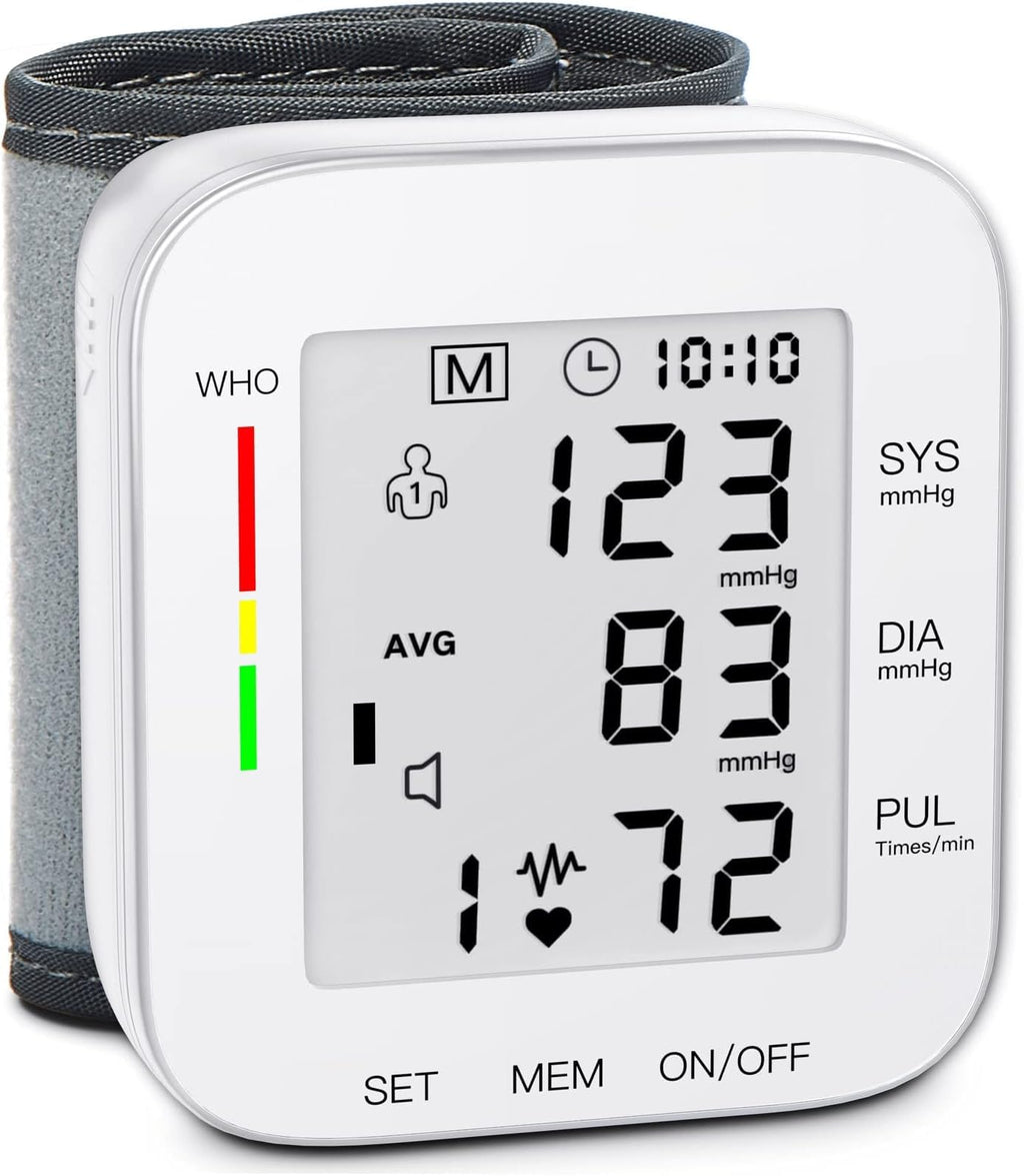 Wrist Blood Pressure Monitor Large LCD Display Adjustable Cuff 99x2 Sets Memory with Carrying Case White Pack of 5 M6580