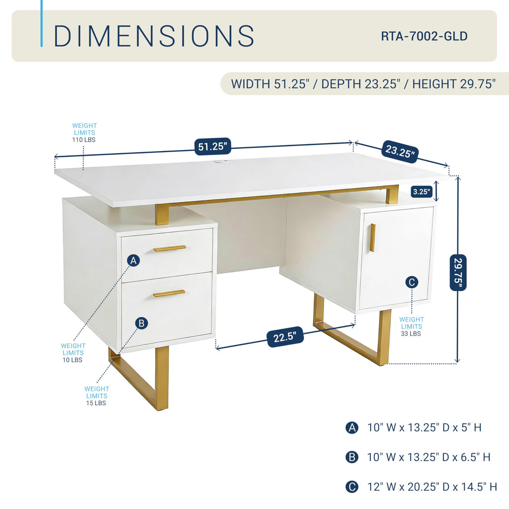 51"W Computer Desk with 2 Drawers & Storage Cabinet Q6544