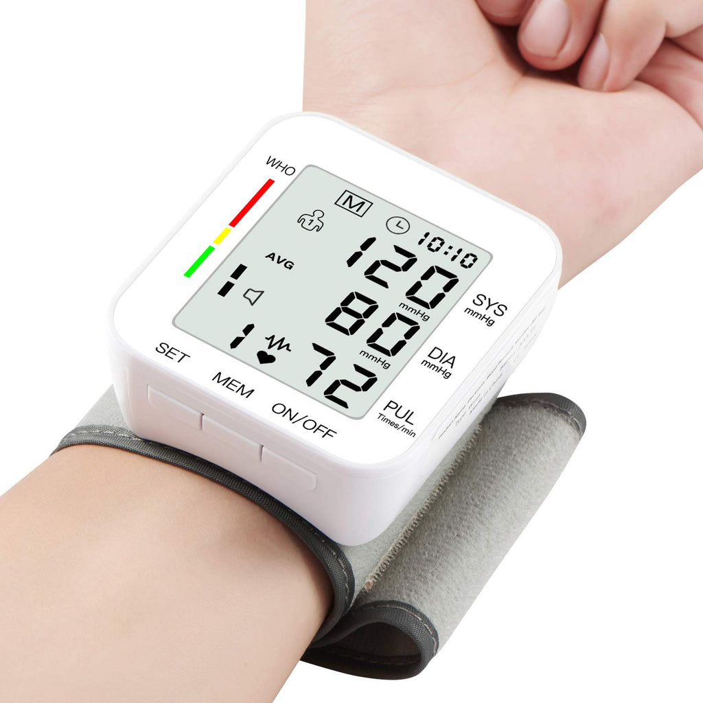 Wrist Blood Pressure Monitor Large LCD Display Adjustable Cuff 99x2 Sets Memory with Carrying Case White Pack of 5 M6580