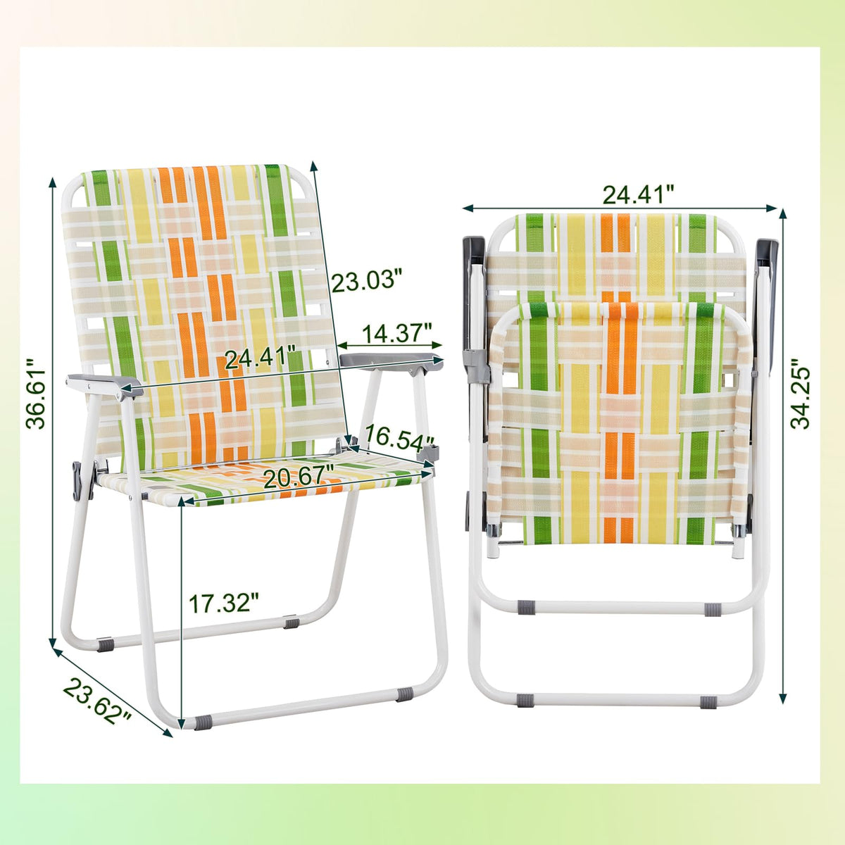 Yellow & Green Webbed Folding Chairs Set of 2 I794183