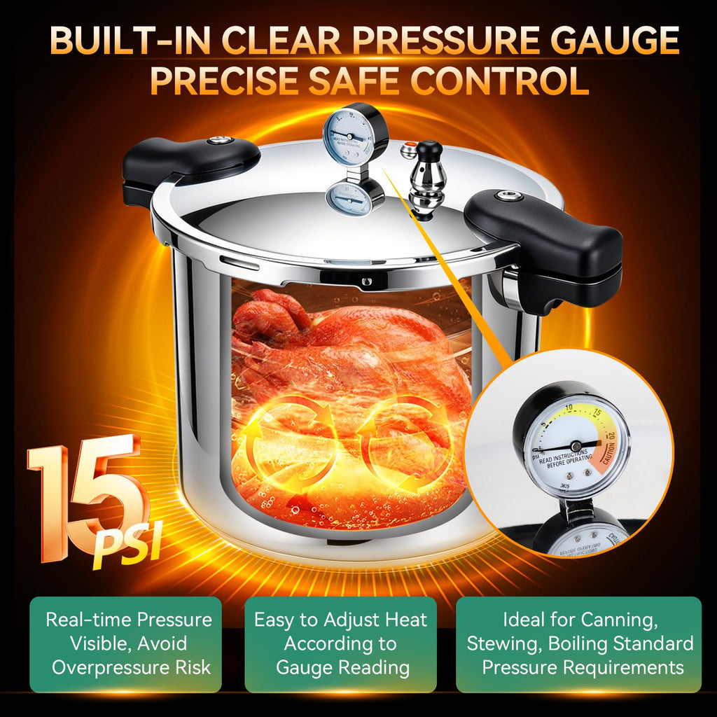 23-24QT Aluminum Pressure Cooker with Pressure Gauge O15079