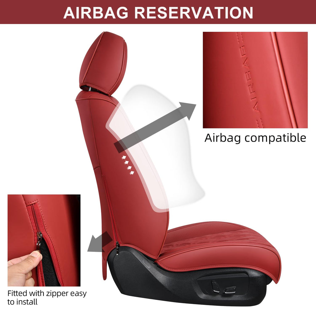 Wine Red Leather Car Seat Covers Full Set U79748