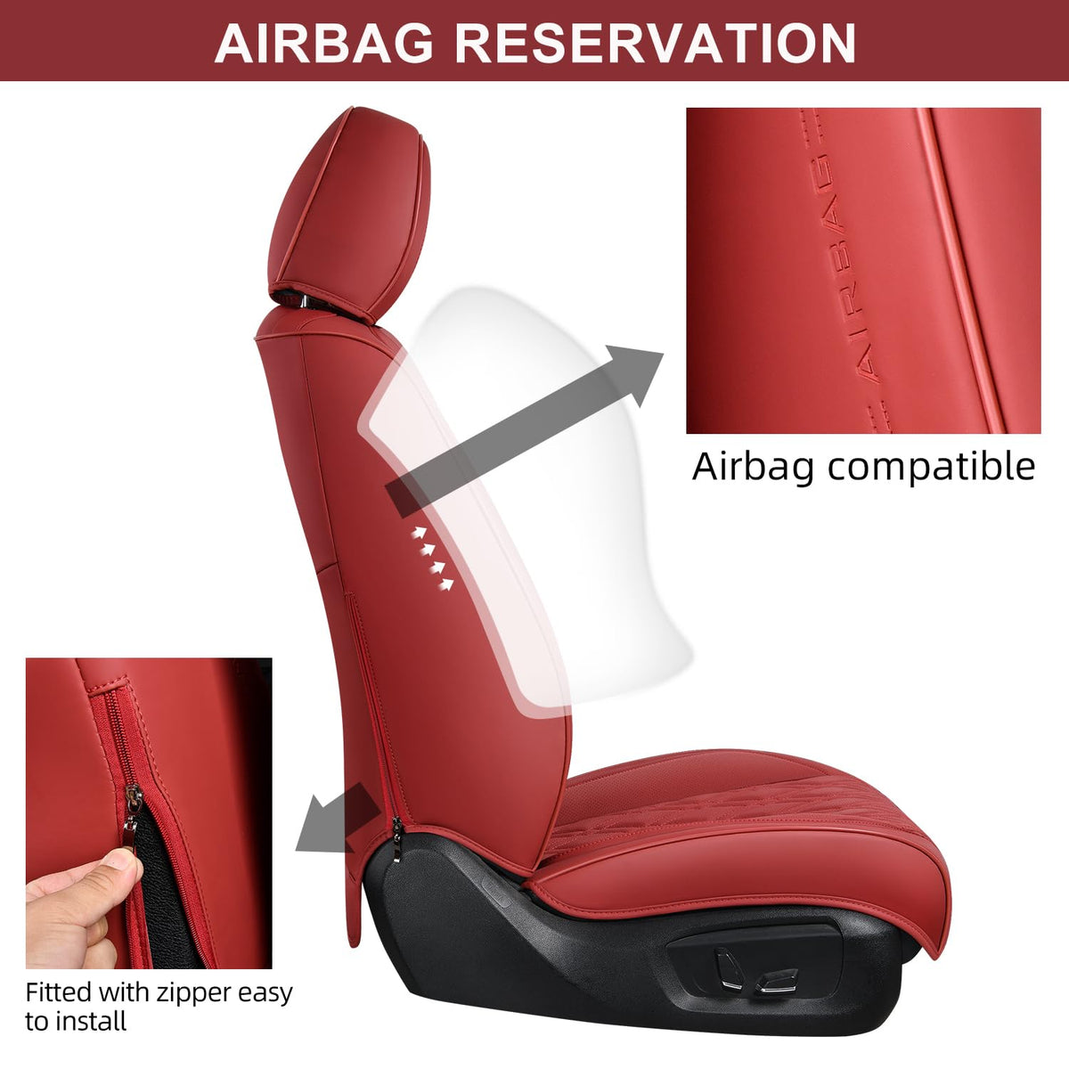 Wine Red Leather Car Seat Covers Full Set U79748