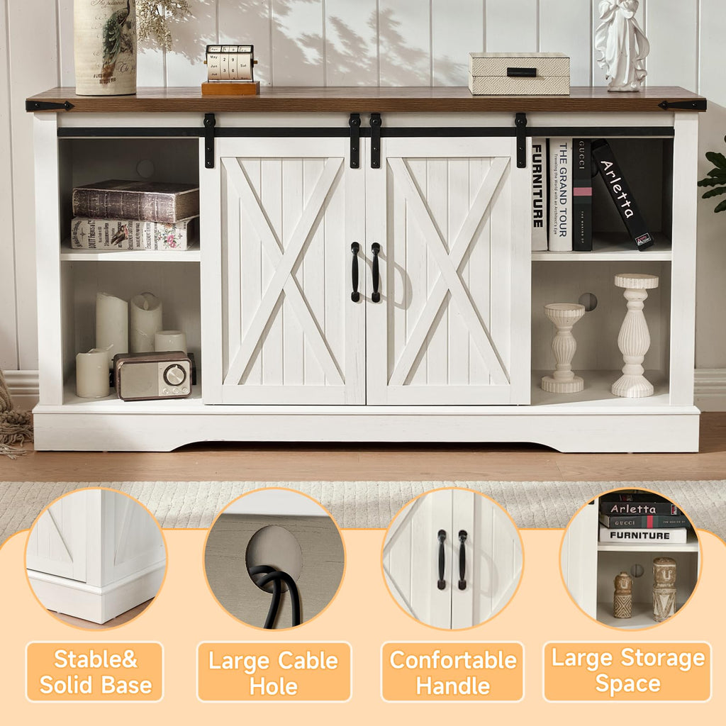 58" Fireplace TV Stand for TV up to 65 Inch with Sliding Barn Doors, White J76908