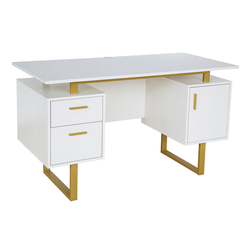 51"W Computer Desk with 2 Drawers & Storage Cabinet Q6544