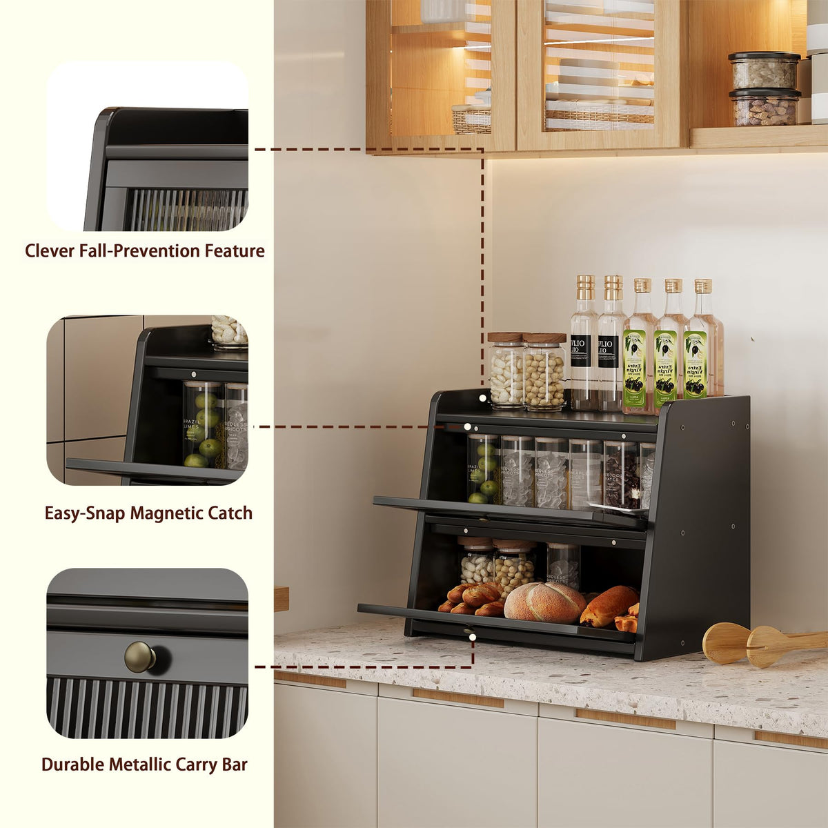 Large Bamboo Bread Box with Window O713