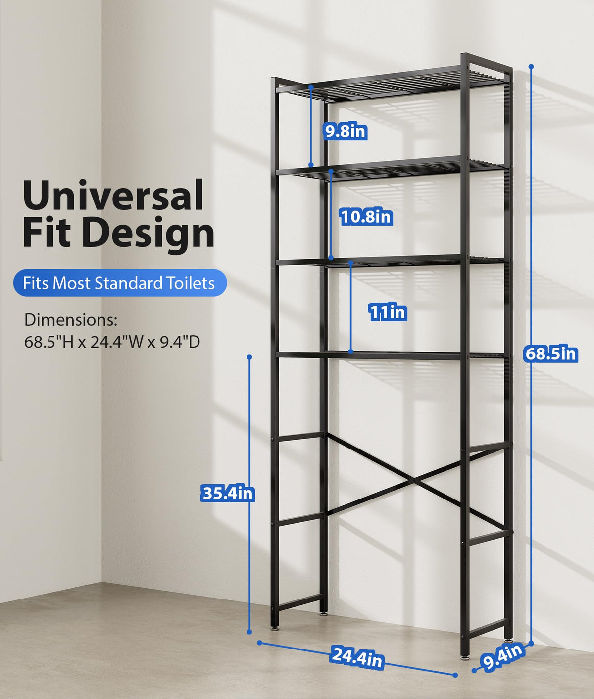 4-Tier Over The Toilet Storage Rack, Black K589