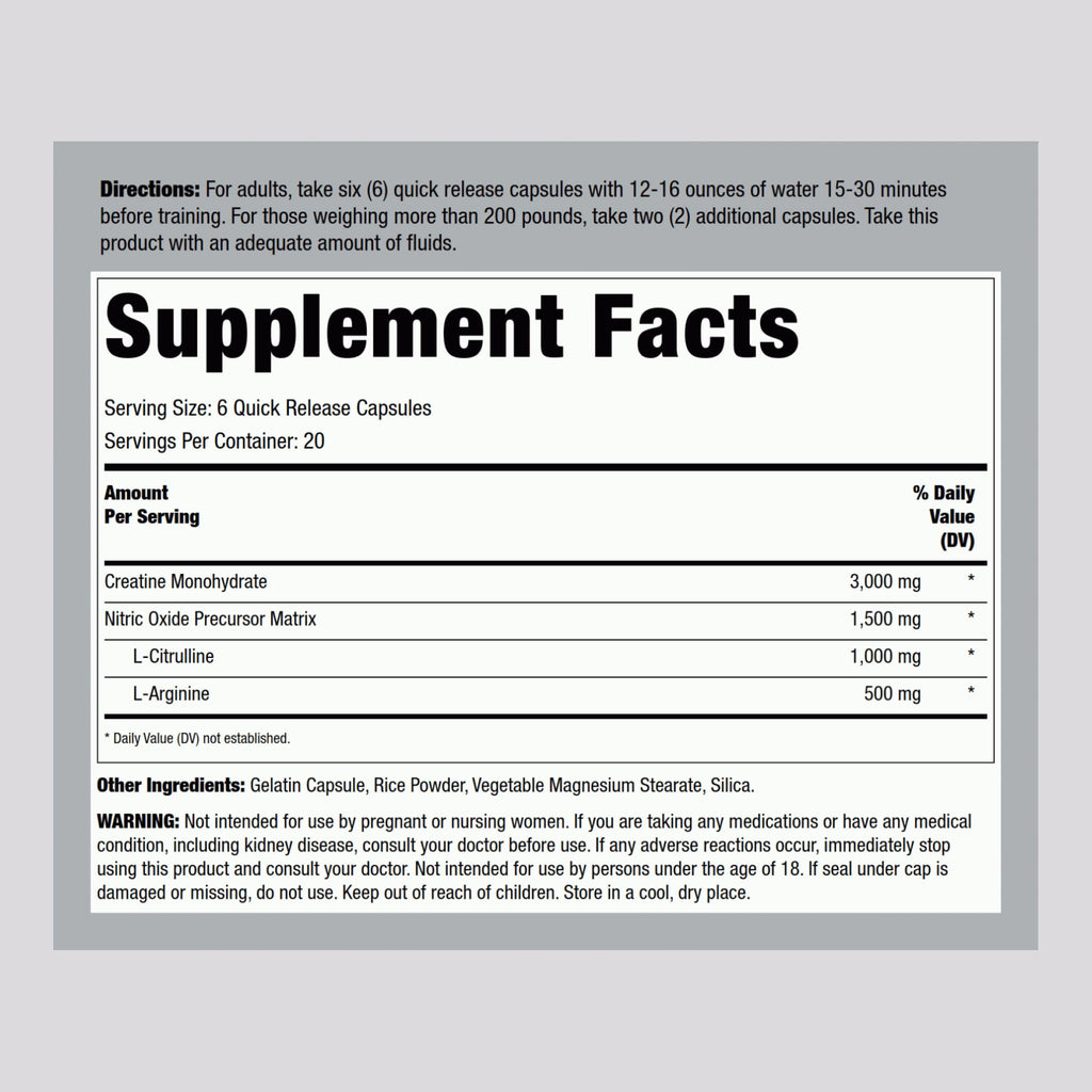 Creatine Monohydrate Capsules 3000mg 120 Count U5716