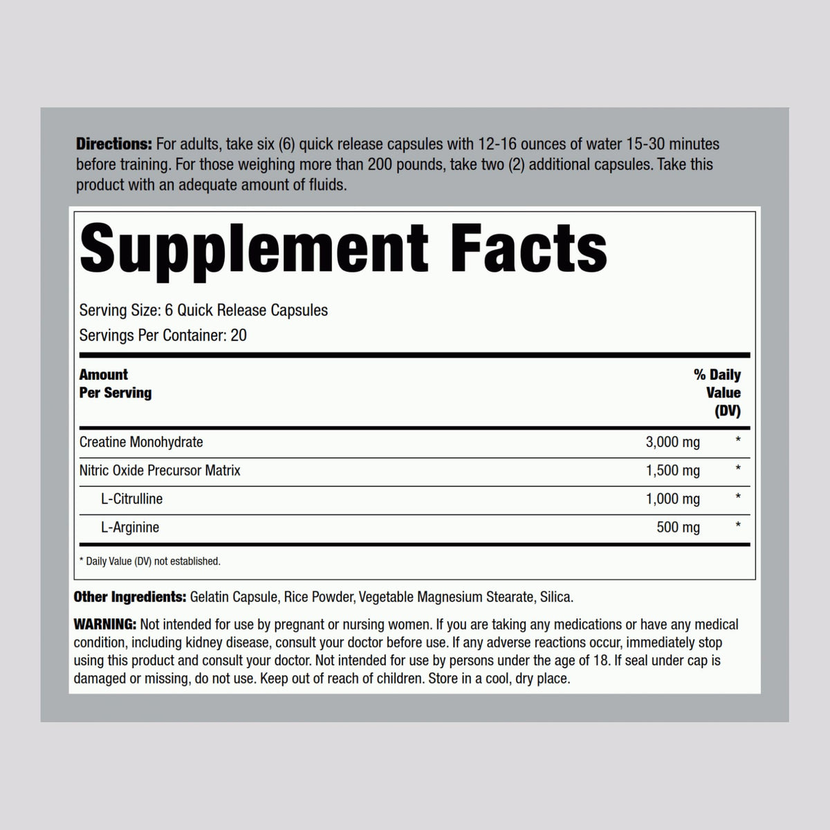 Creatine Monohydrate Capsules 3000mg 120 Count U5716