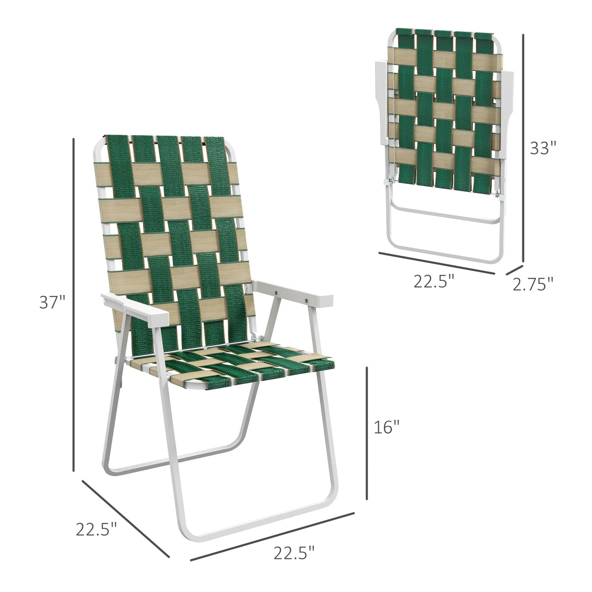 Set of 2 Oversized Folding Webbed Lawn Chairs with Armrests Y265