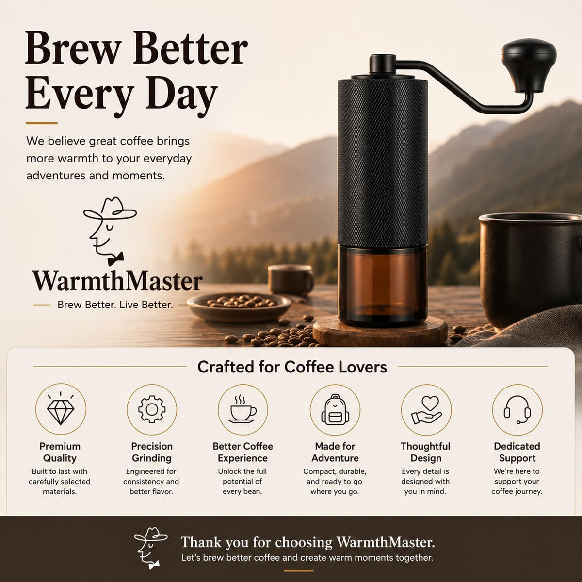 Manual Coffee Grinder with Stainless Steel Conical Burr F318