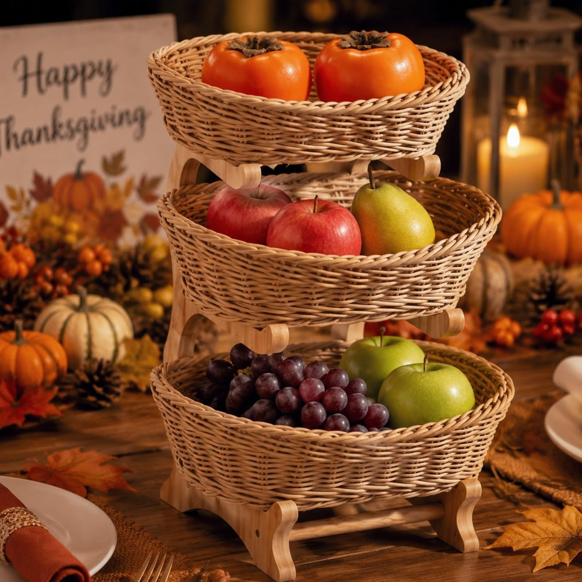3 Tier Woven Fruit Basket Stand R4427