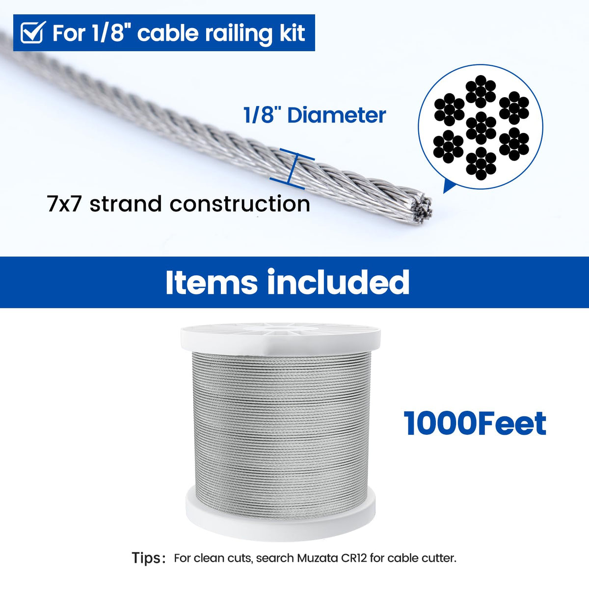 1/8" T316 Stainless Steel Cable Railing Wire Rope Z8050