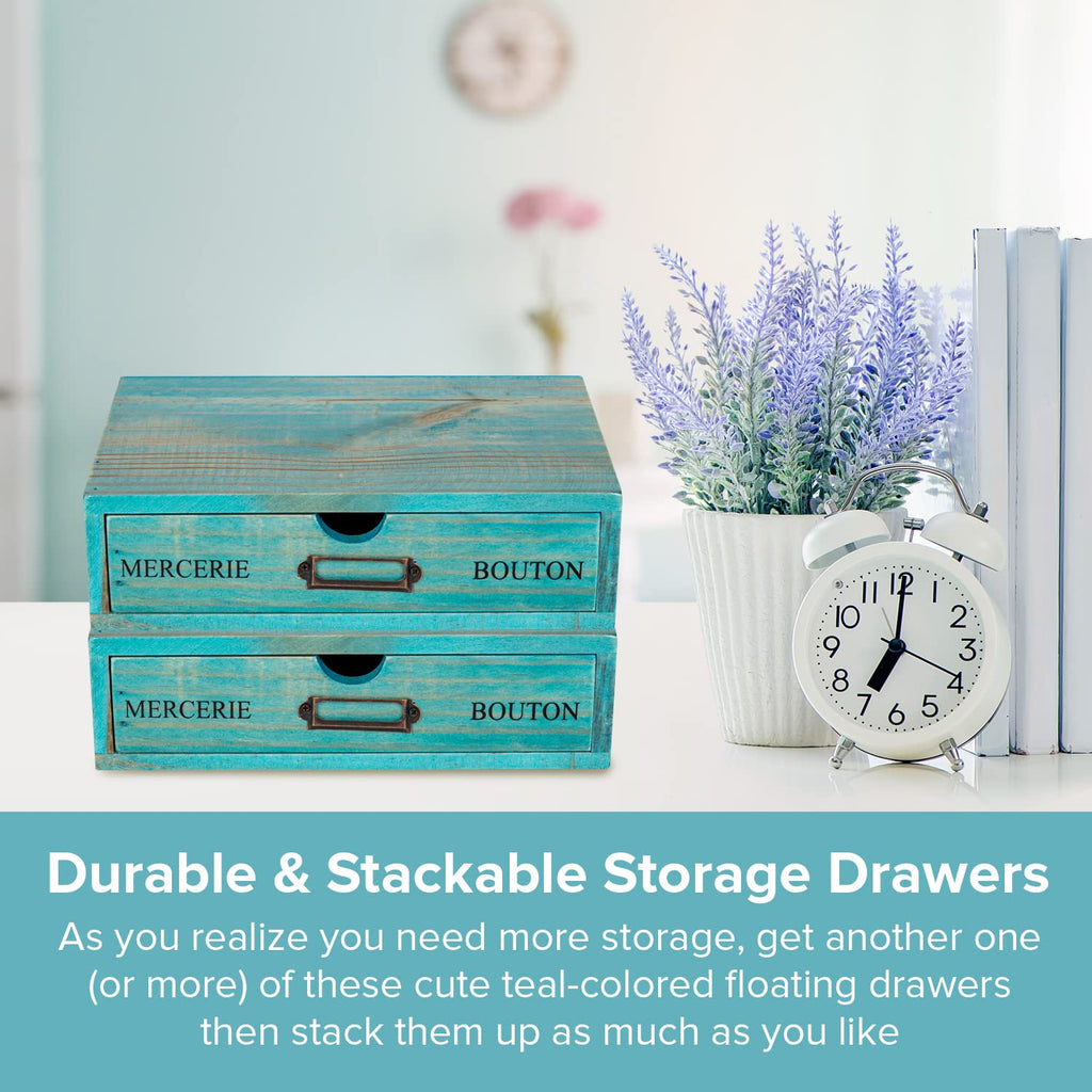 Turquoise Single Drawer Wooden Organizer U491709