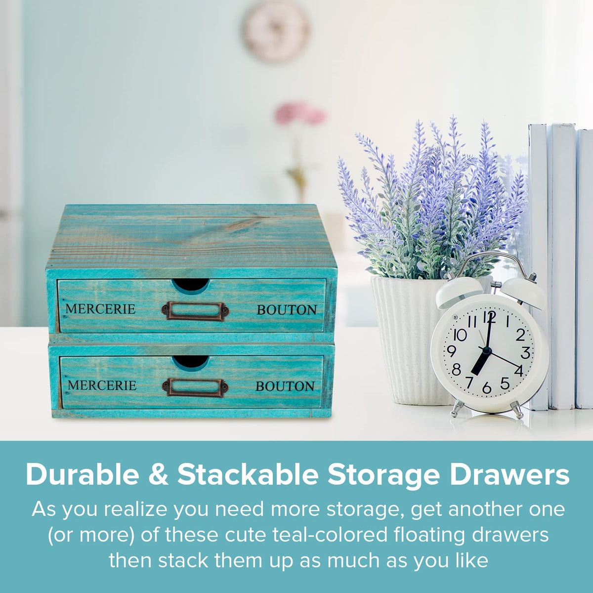 Turquoise Single Drawer Wooden Organizer U491709
