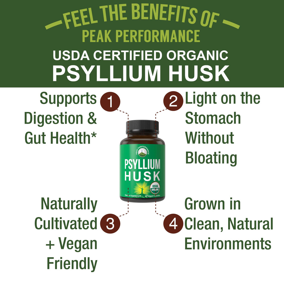 Organic Psyllium Husk Vegan Capsules Fiber Supplement C4566