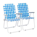 Folding Aluminum Webbed Lawn Chairs Set of 2 Blue & White Strip G91102