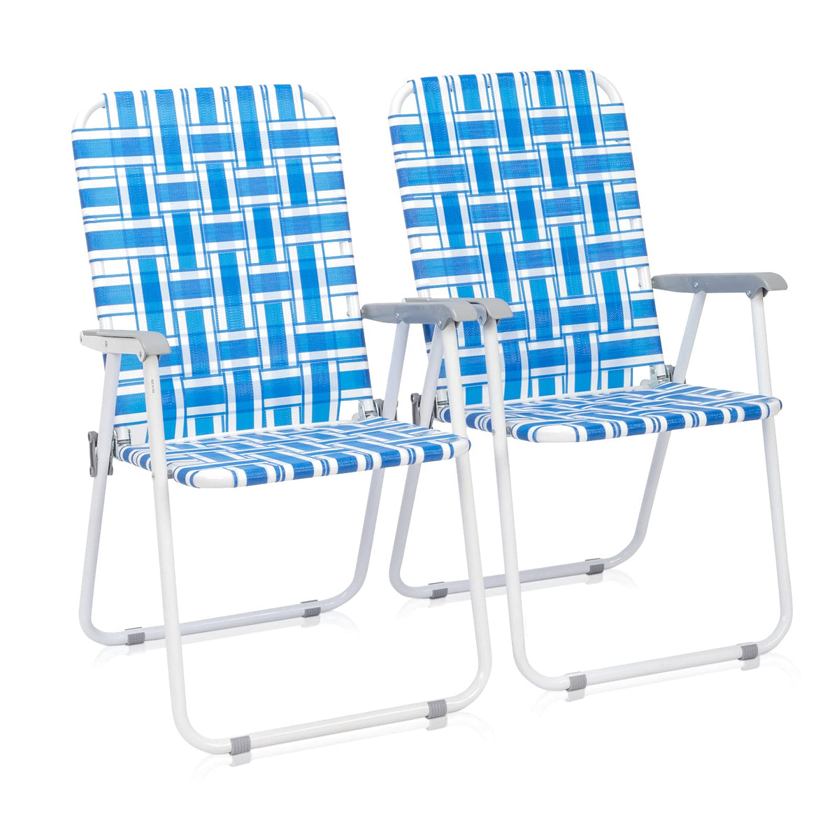 Folding Aluminum Webbed Lawn Chairs Set of 2 Blue & White Strip G91102