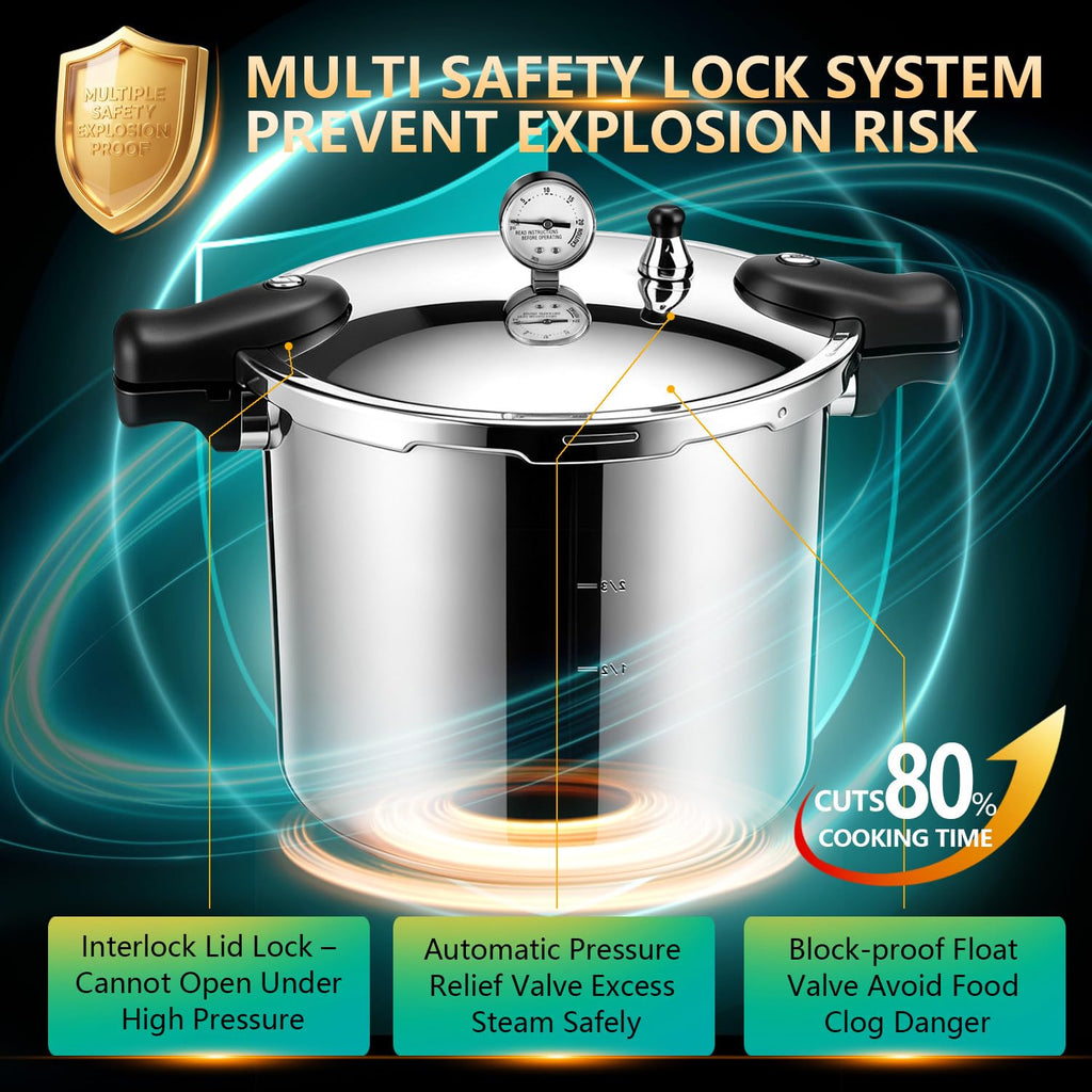 23-24QT Aluminum Pressure Cooker with Pressure Gauge O15079