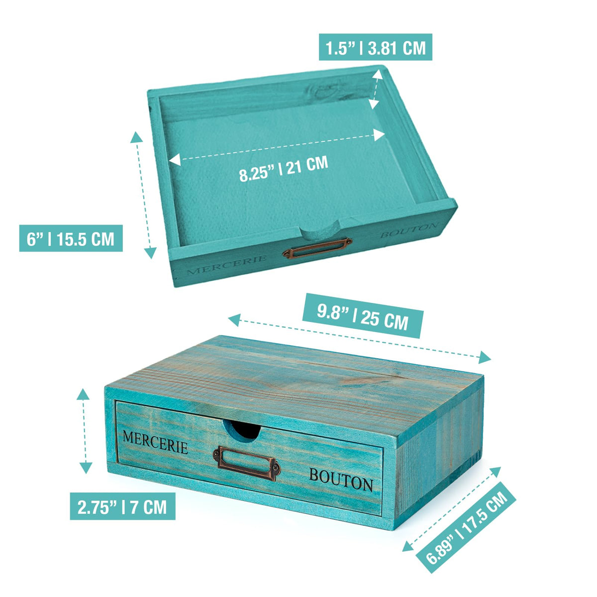 Turquoise Single Drawer Wooden Organizer U491709