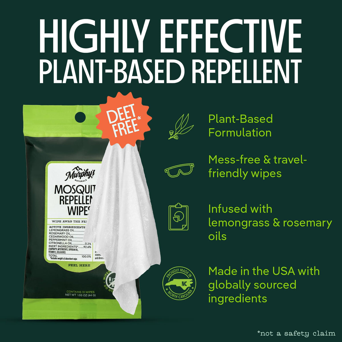 Plant-Based Mosquito Repellent Wipes 10 Count Pack of 3 B442368