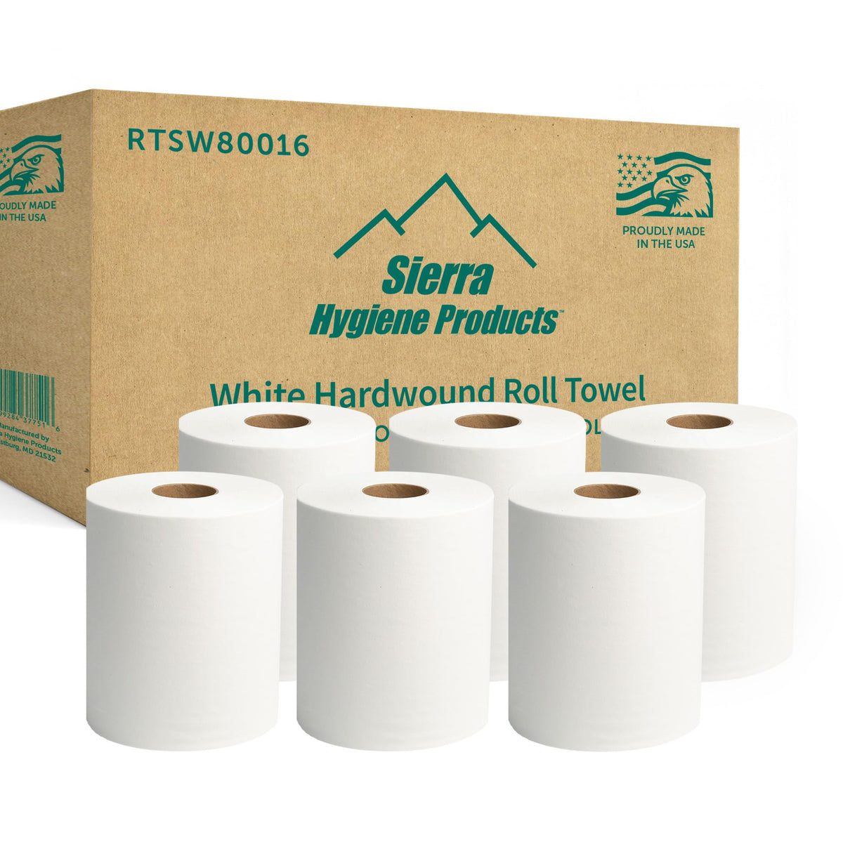 White 1-Ply Hardwound Paper Towels, 6 Rolls K37934