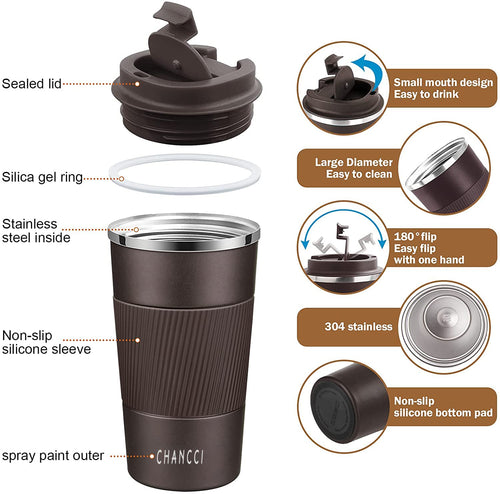 16 oz Insulated Stainless Steel Travel Coffee Mug with Screw Lid Q235