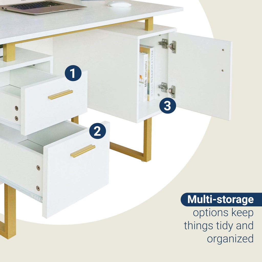 51"W Computer Desk with 2 Drawers & Storage Cabinet Q6544