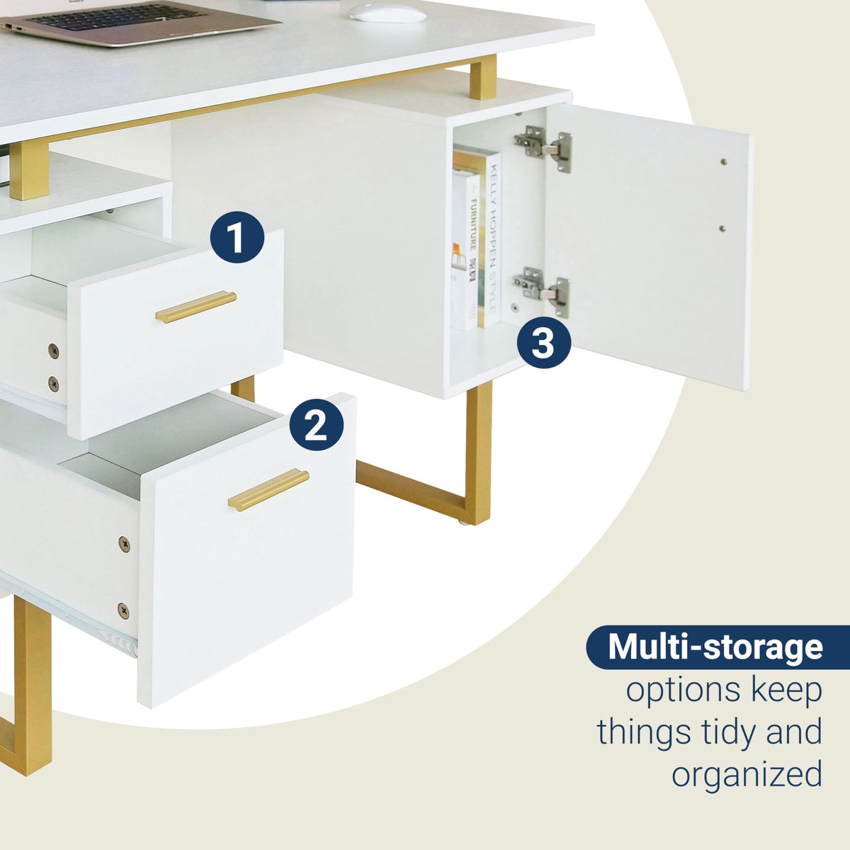 51"W Computer Desk with 2 Drawers & Storage Cabinet Q6544